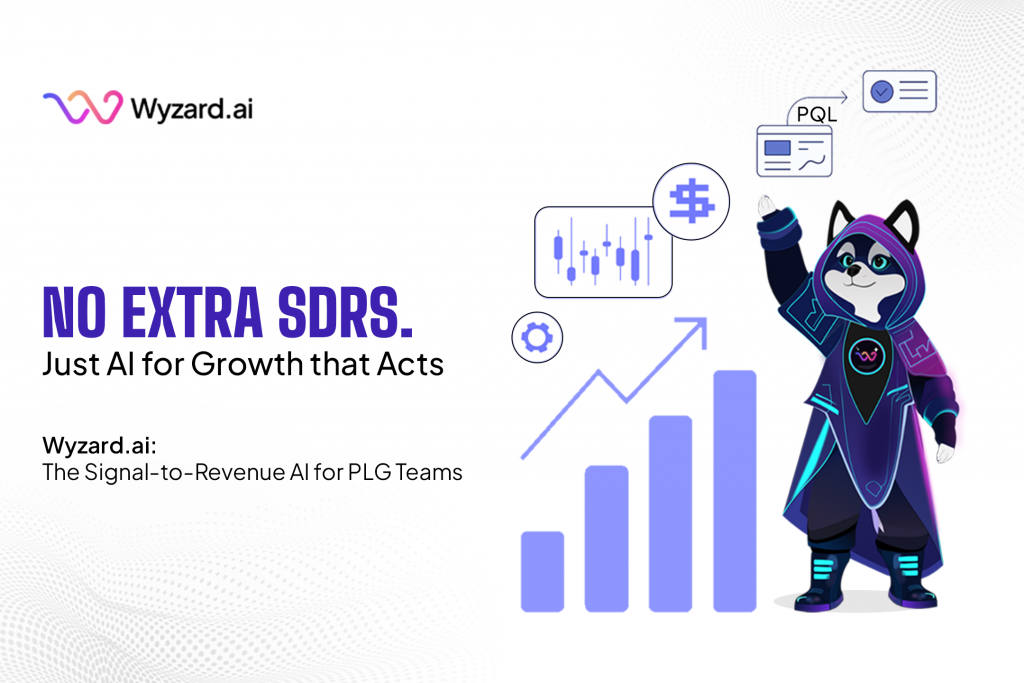 Diagram of Wyzard.ai, the Signal-to-Revenue AI, converting PLG trial signals into revenue across channels, showing behavioral triggers, onboarding automation, and lifecycle emails without more SDRs.