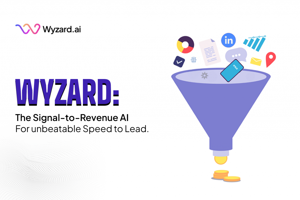 Speed to lead benchmarks 2025 graphic showing Wyzard.ai, the Signal-to-Revenue AI, orchestrating signals across events, webinars, PPC, LinkedIn, email, chat, and voice to meet response SLAs.