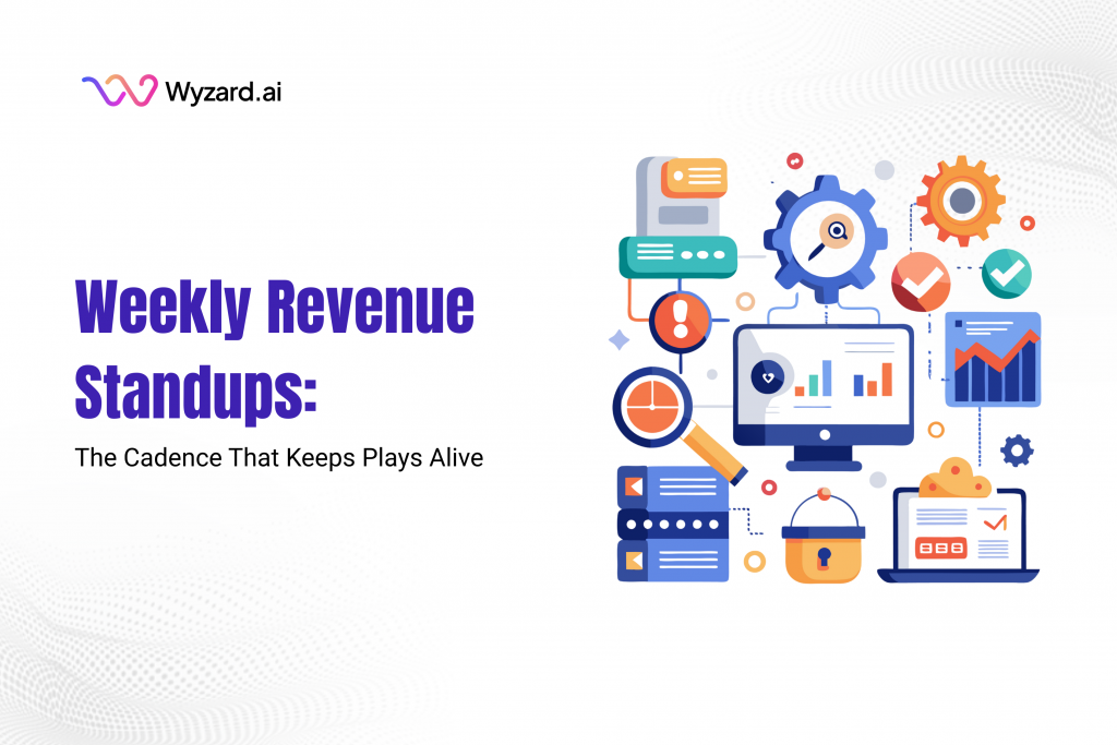 Weekly revenue standups reviewing GTM play health and buyer signals from events, webinars, LinkedIn ads, email replies, and website activity using Signal-to-Revenue AI