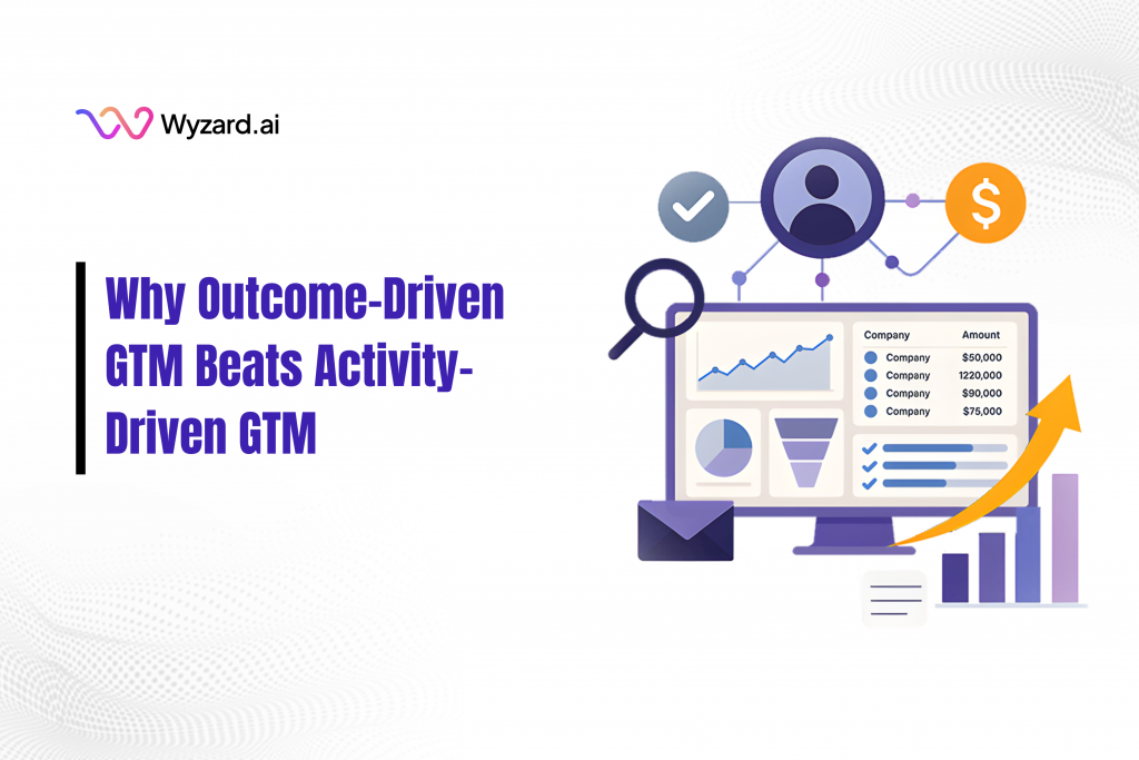 Illustration comparing activity-driven GTM versus outcome-driven GTM, showing how Signal-to-Revenue AI powers the System of Outcome